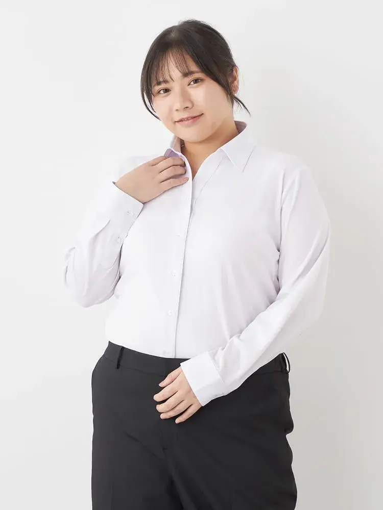 【完全ノーアイロン】レディース長袖アイシャツブラウス ドビー ストライプ スキッパー