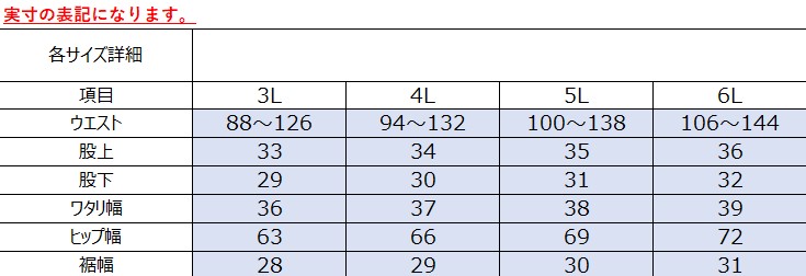 サイズチャート