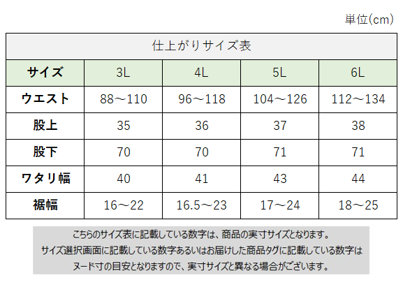 サイズチャート