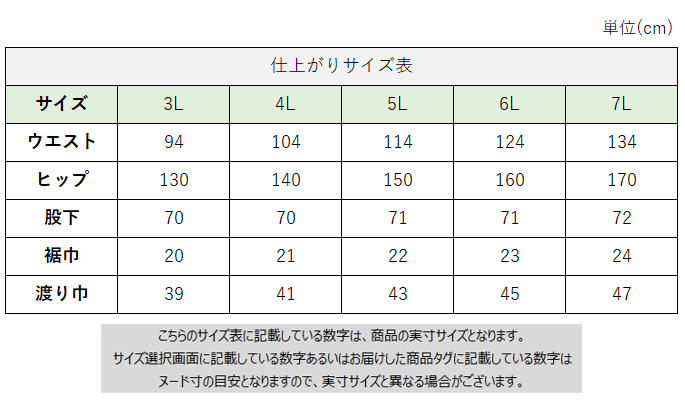 サイズチャート