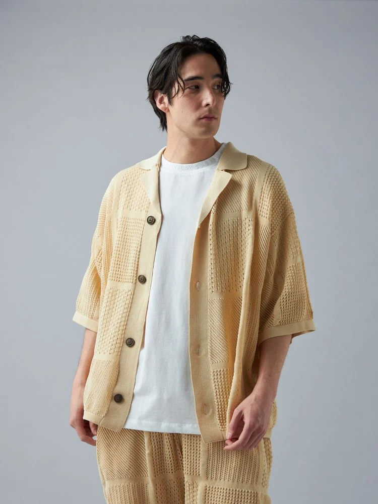 【1PIU1UGUALE3RELAX】LACEPATTERNOPEN-COLLARSHIRT