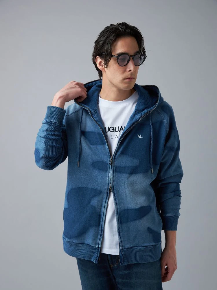【1PIU1UGUALE3RELAX】INDIGOCAMOJOGHOODIE