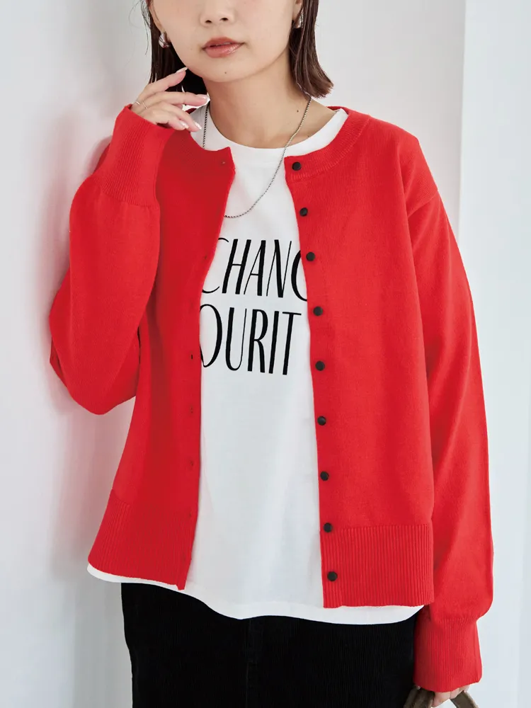 【LAVEANGE(ラビアンジェ)】ボタン配色ニットカーデ