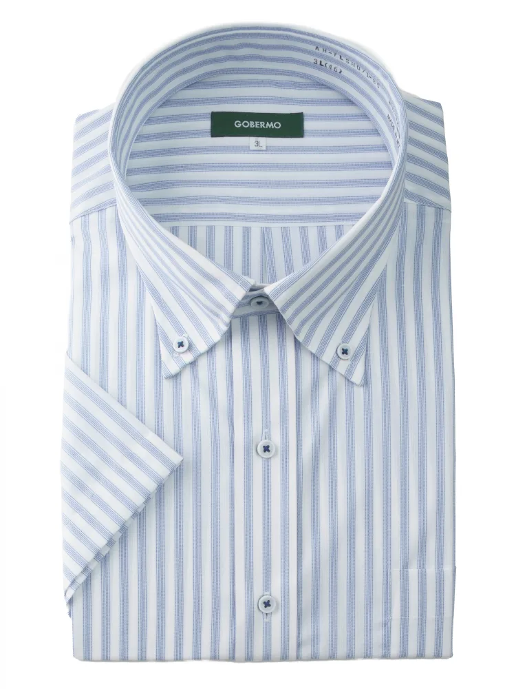 【形態安定】半袖ワイシャツ先染めボタンダウン