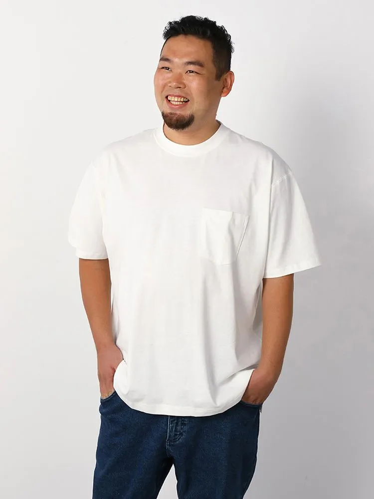 【EL.FO】無地ポケット付きタフ衿クルーネック半袖Tシャツ大きいサイズ