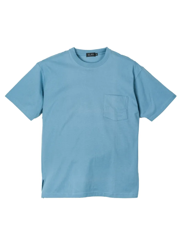 【EL.FO(エルフォ)】無地ポケット付きタフ衿クルーネック半袖Tシャツ大きいサイズ