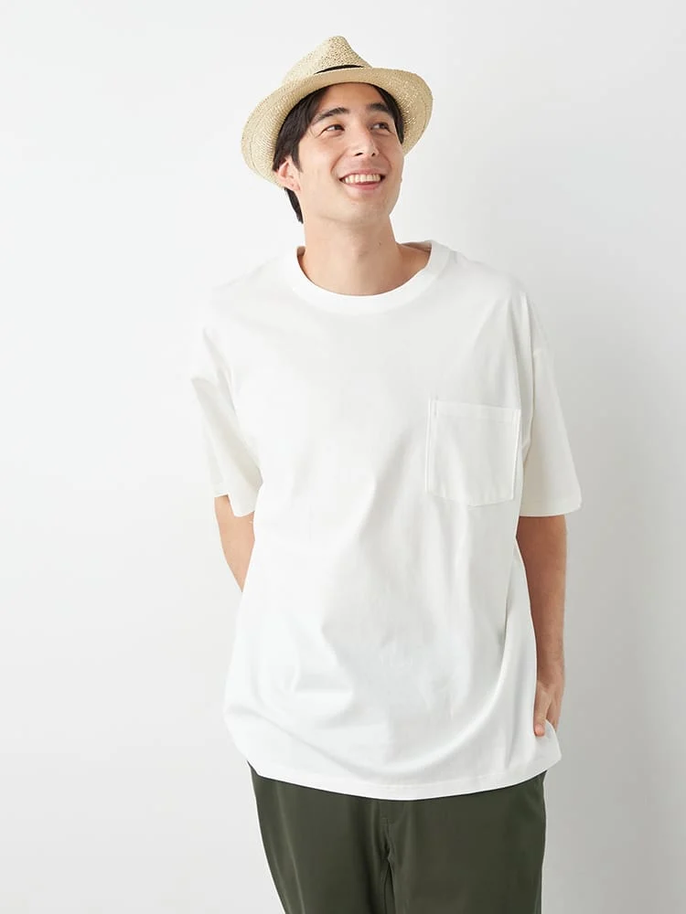 【EL.FO(エルフォ)】無地ポケット付きタフ衿クルーネック半袖Tシャツ