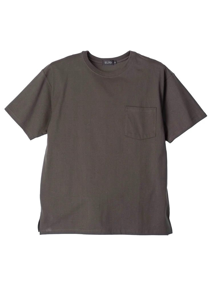 【EL.FO(エルフォ)】無地ポケット付きタフ衿クルーネック半袖Tシャツ大きいサイズ