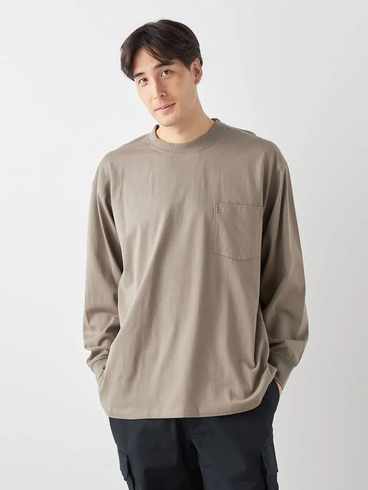 【EL.FO】無地ポケット付きタフ衿クルーネック長袖Tシャツ