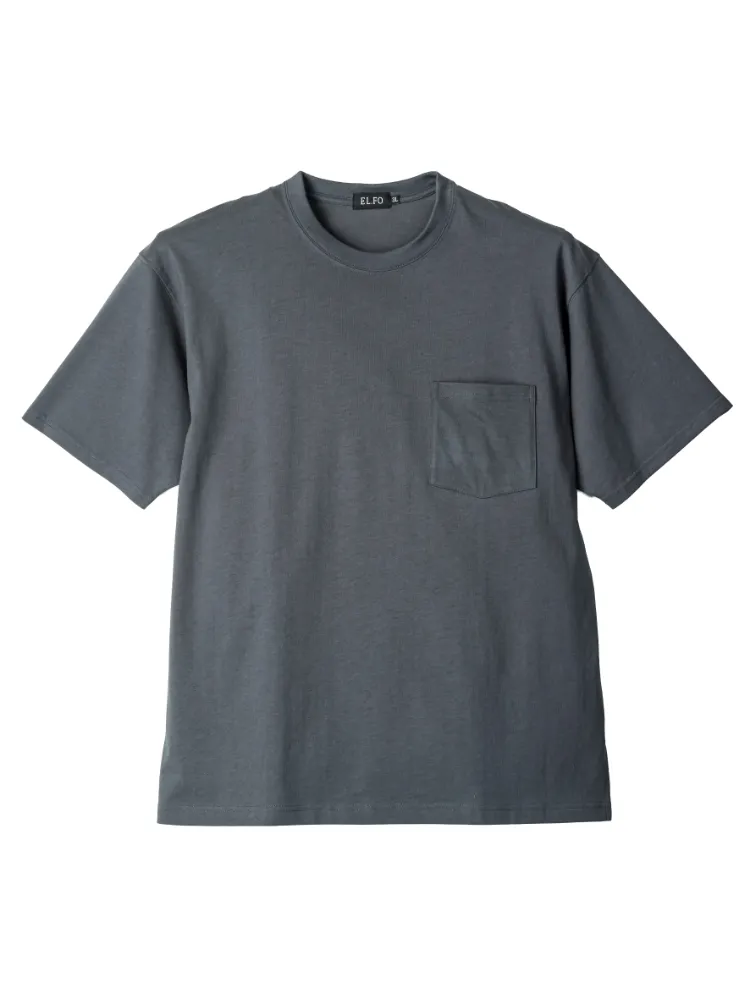 【EL.FO(エルフォ)】無地ポケット付きタフ衿クルーネック半袖Tシャツ