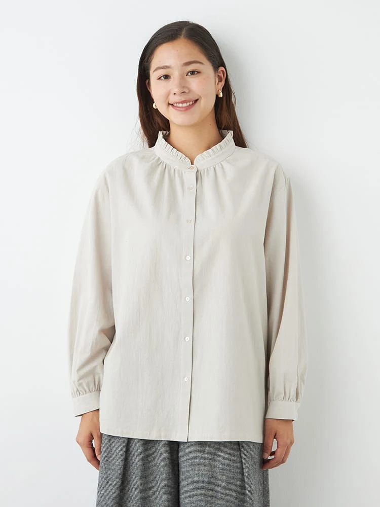 【NoJean(ノージーン)】襟フリルシャツ