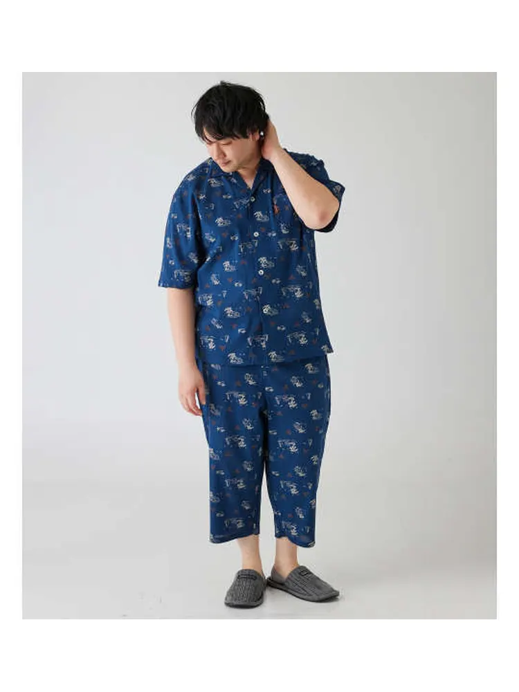 【marieclairehomme(マリクレールオム)】楊柳総柄半袖七分丈パンツパジャマ