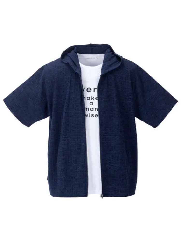 【launchingpad】針抜きストライプ半袖フルジップパーカー+半袖Tシャツ＊カタログ商品大きいサイズ
