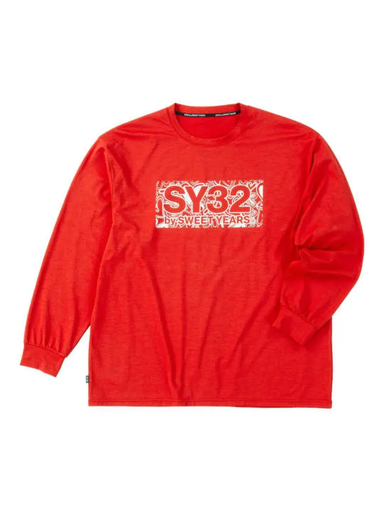 【SY32bySWEETYEARS(エスワイサーティトゥバイスィートイヤーズ)】ハートパターンボックスロゴ長袖Tシャツ＊カタログ商品