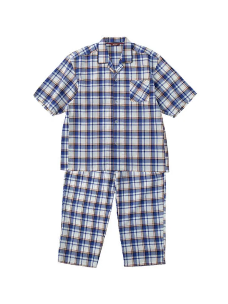 【marieclairehomme(マリクレールオム)】さらテックワッフルチェック半袖パジャマ＊カタログ商品