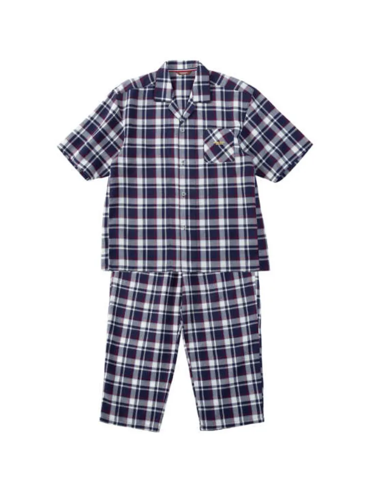 【marieclairehomme(マリクレールオム)】さらテックワッフルチェック半袖パジャマ＊カタログ商品