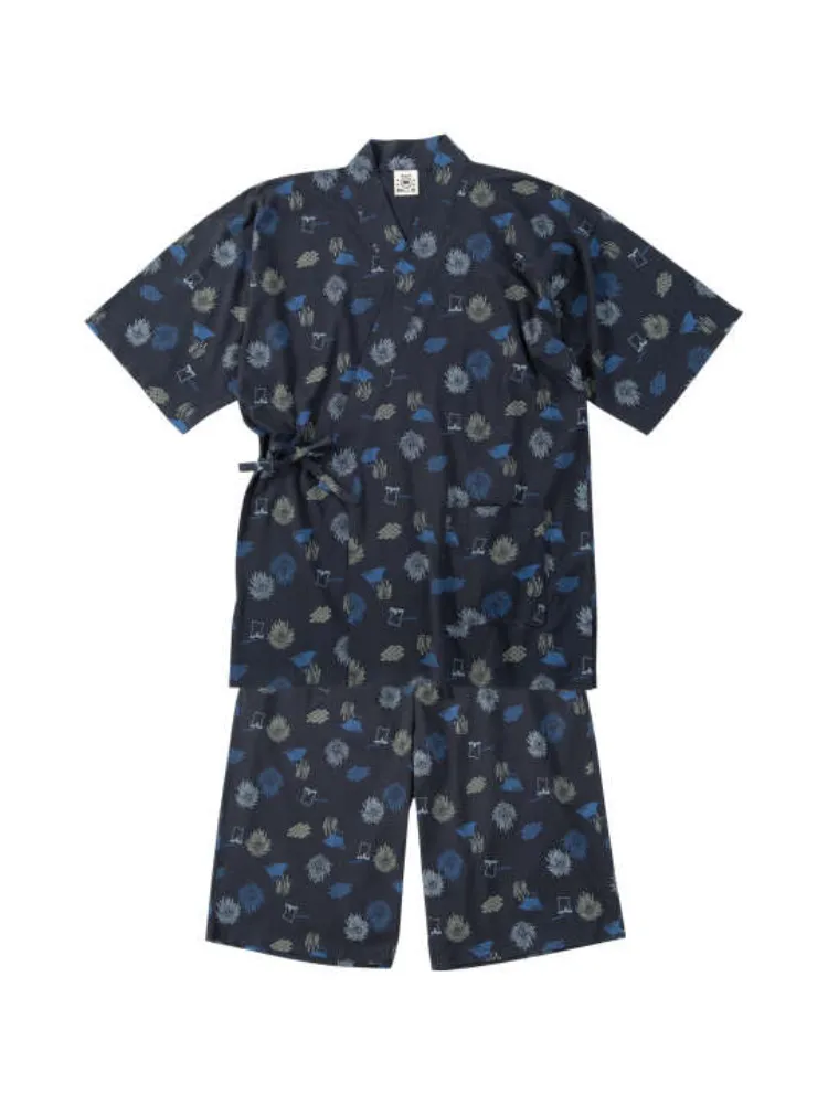 【黒柴印和んこ堂】ジャガードメッシュ総柄甚平＊カタログ商品